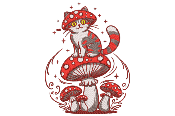 Cat with Mushroom Embroidery