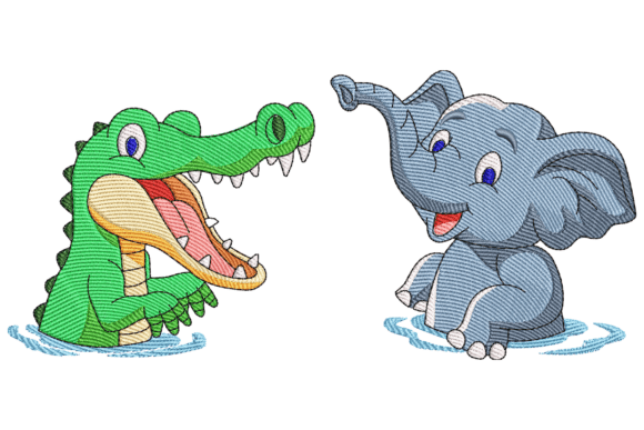Crocodile and Elephant Friends Embroidery
