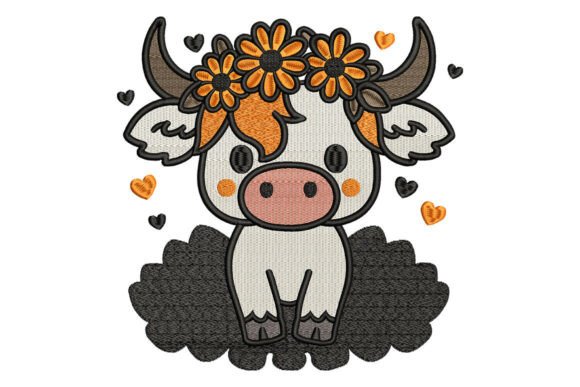 Cute Highland Cow with Flower Crown Embroidery Review
