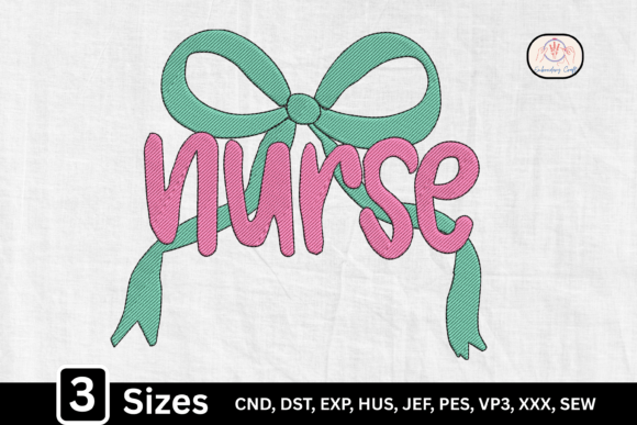 Girly Coquette Nurse Bow Embroidery Design
