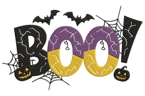 Purple and Yellow BOO Halloween Applique