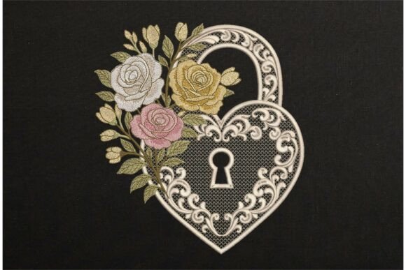 Vintage Romantic Heart Lock Lace Black